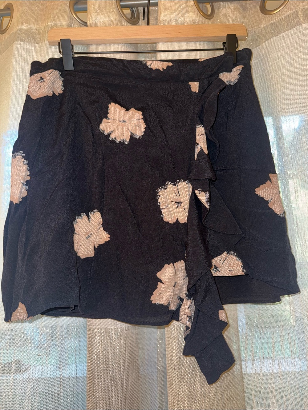 Amuse Society Black Wrap Skirt with Blush Floral Ruffles